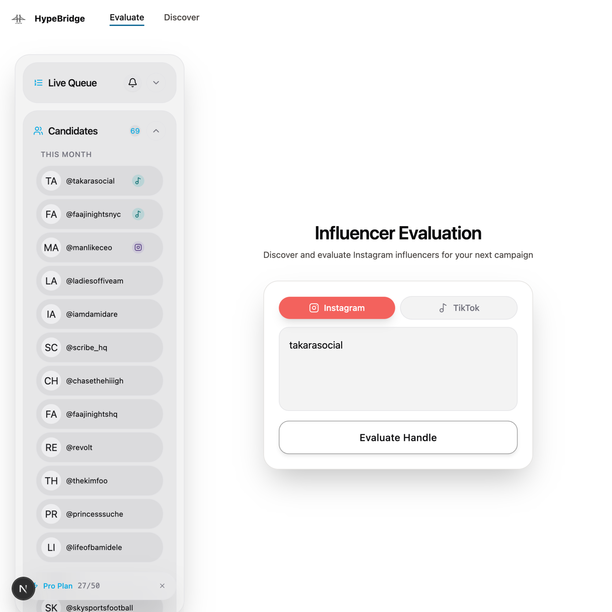 Enter Influencer Handle - Quick Lookup