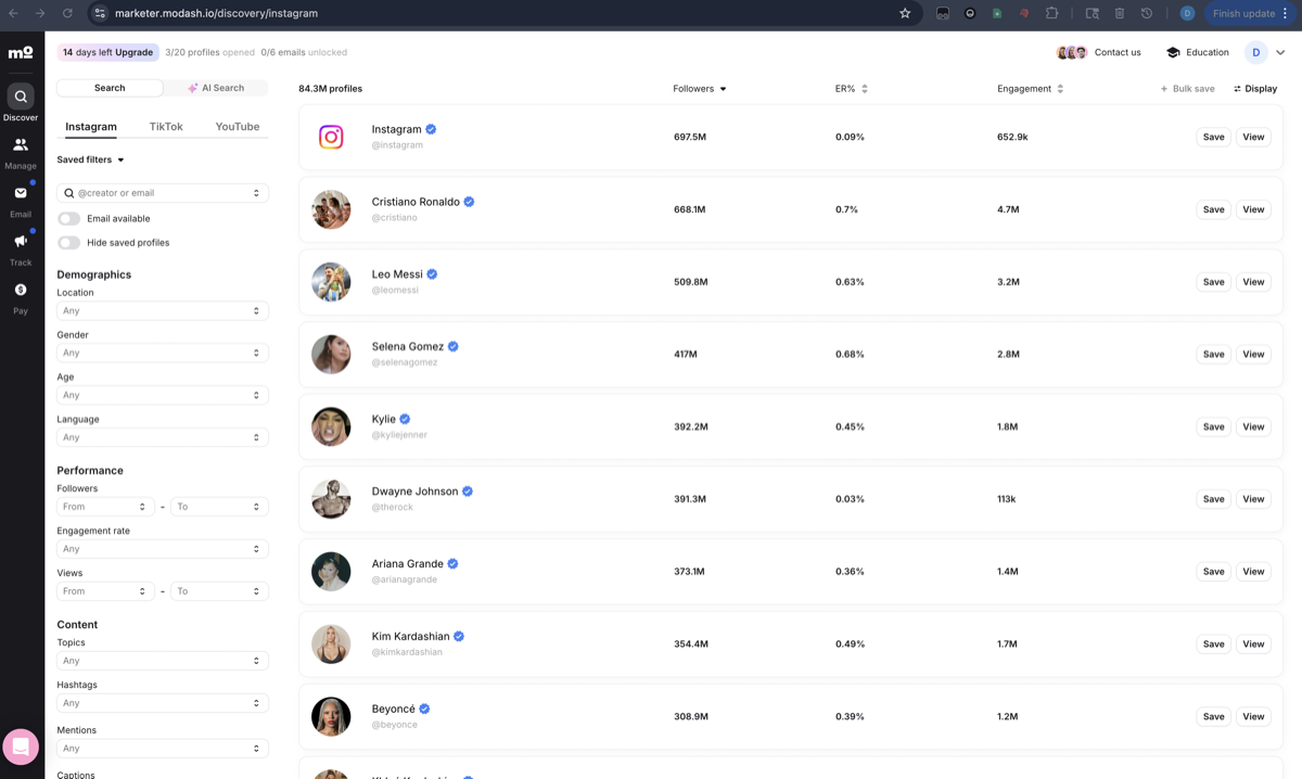 Search results limited to indexed profiles